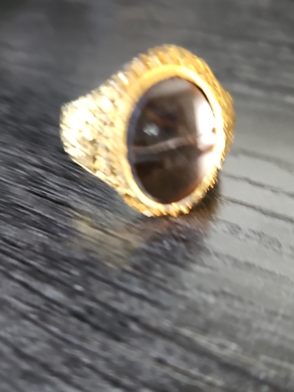 Gold-Tone Statement Ring with Dark Brown TIGERS EYE  Cabochon